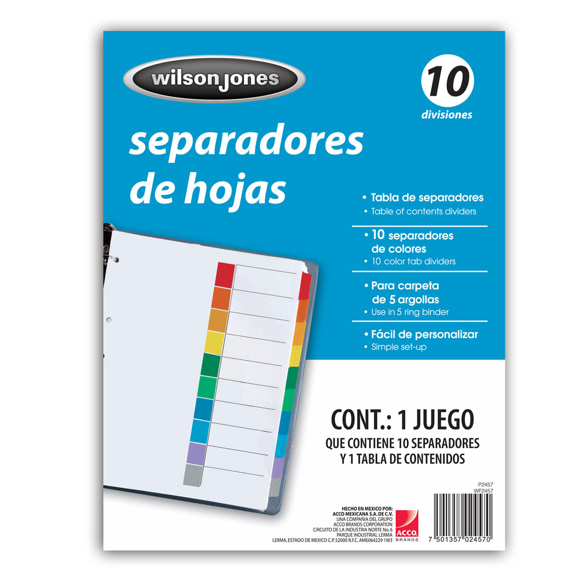 Separador Acco Tab 10 Div Ceja Color Sin Numeracion