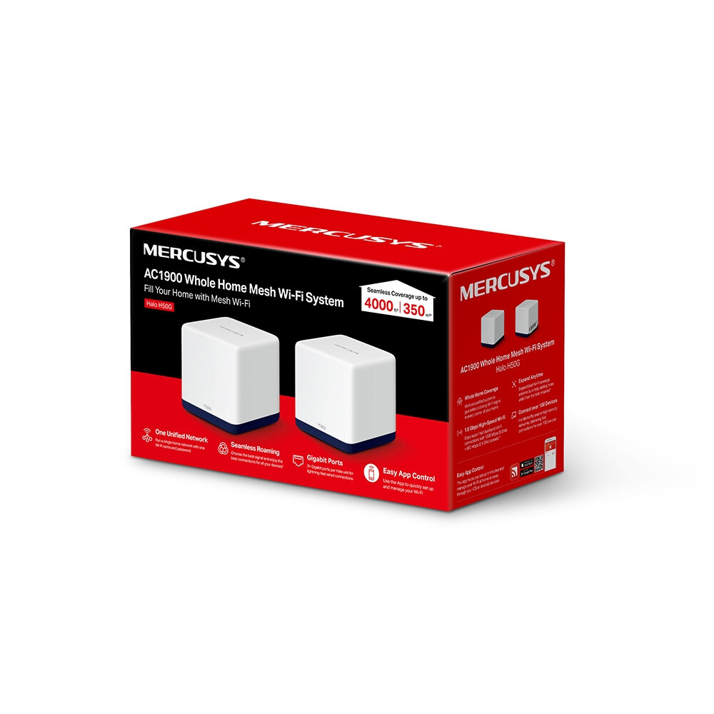 Mercusys Halo Whole Home Mesh Wi-Fi System Doble Banda (2,4 Ghz / 5 Ghz) Wi-Fi 5 Halo H50G(2-Pack)"