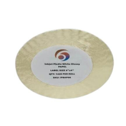 Rollo De Etiquetas Sixgraphics Papel 4" X 4" Núcleo De 3" Adhesivo Acrílico Blanco Brillante Ipbap06