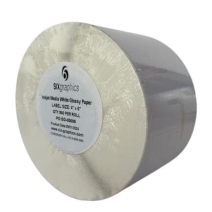 Rollo De Etiquetas Sixgraphics Papel 4" X 6" Núcleo De 3" Adhesivo Acrílico Blanco Brillante Ipbap07