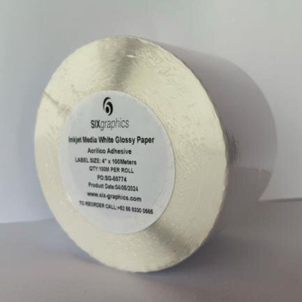 Rollo De Etiquetas Sixgraphics Papel 4" X 100 Metros Acrílico Blanco Brillante Ipbap08