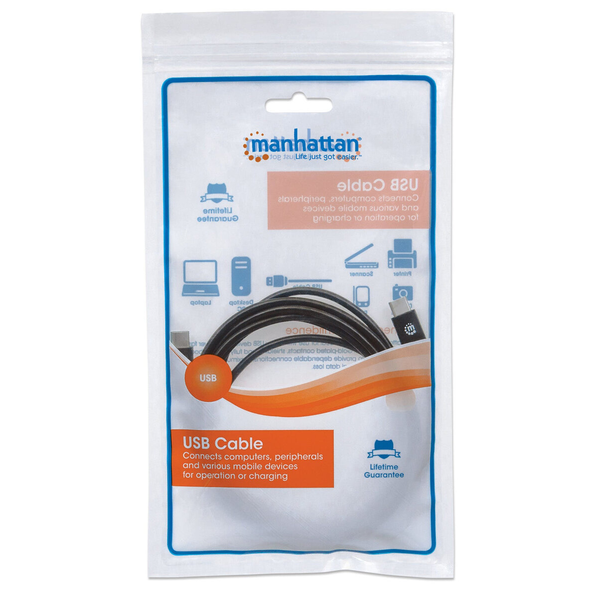 Cable Usb Manhattan Tipo C Macho-Macho 1M Negro V3.1 354868