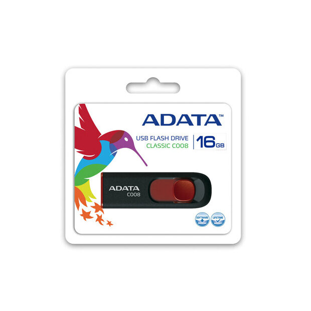 Memoria Flash Usb Adata C008 16Gb Retractil Negro&amp;Rojo (Ac008-16G-Rkd)