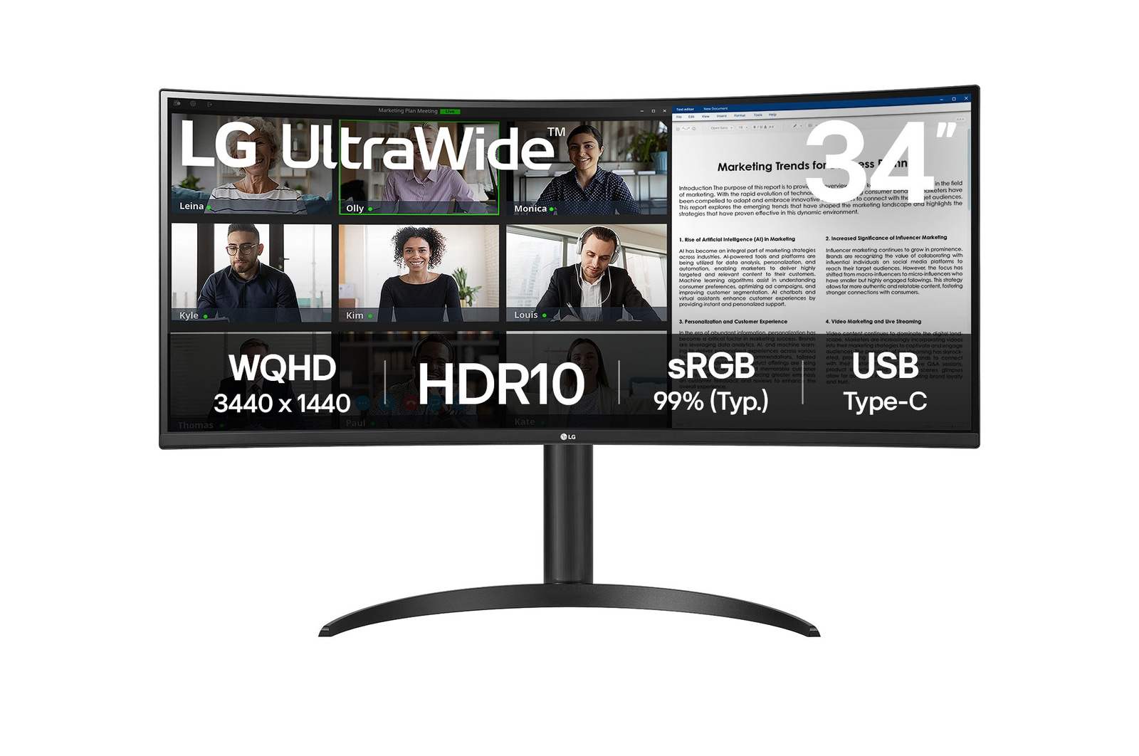 Monitor Gamer Curvo Lg 34Wr50Qk 34" Qhd Ultra Wide 100Hz 5Ms Hdmi Dp