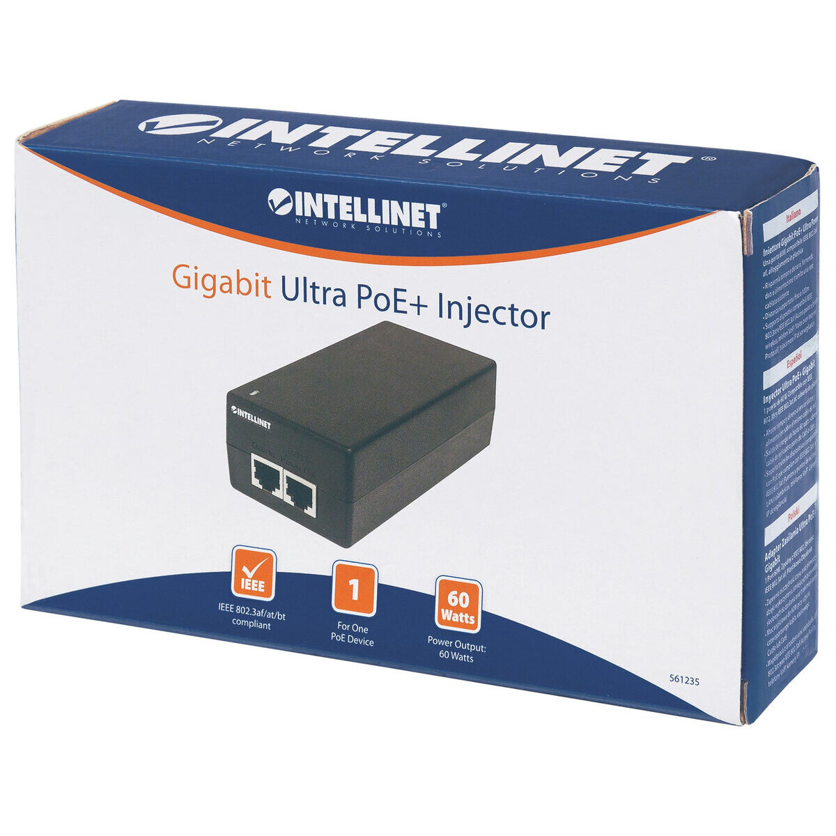 Inyector Poe Intellinet 561235 60W 48V 1.25A 2X Rj-45