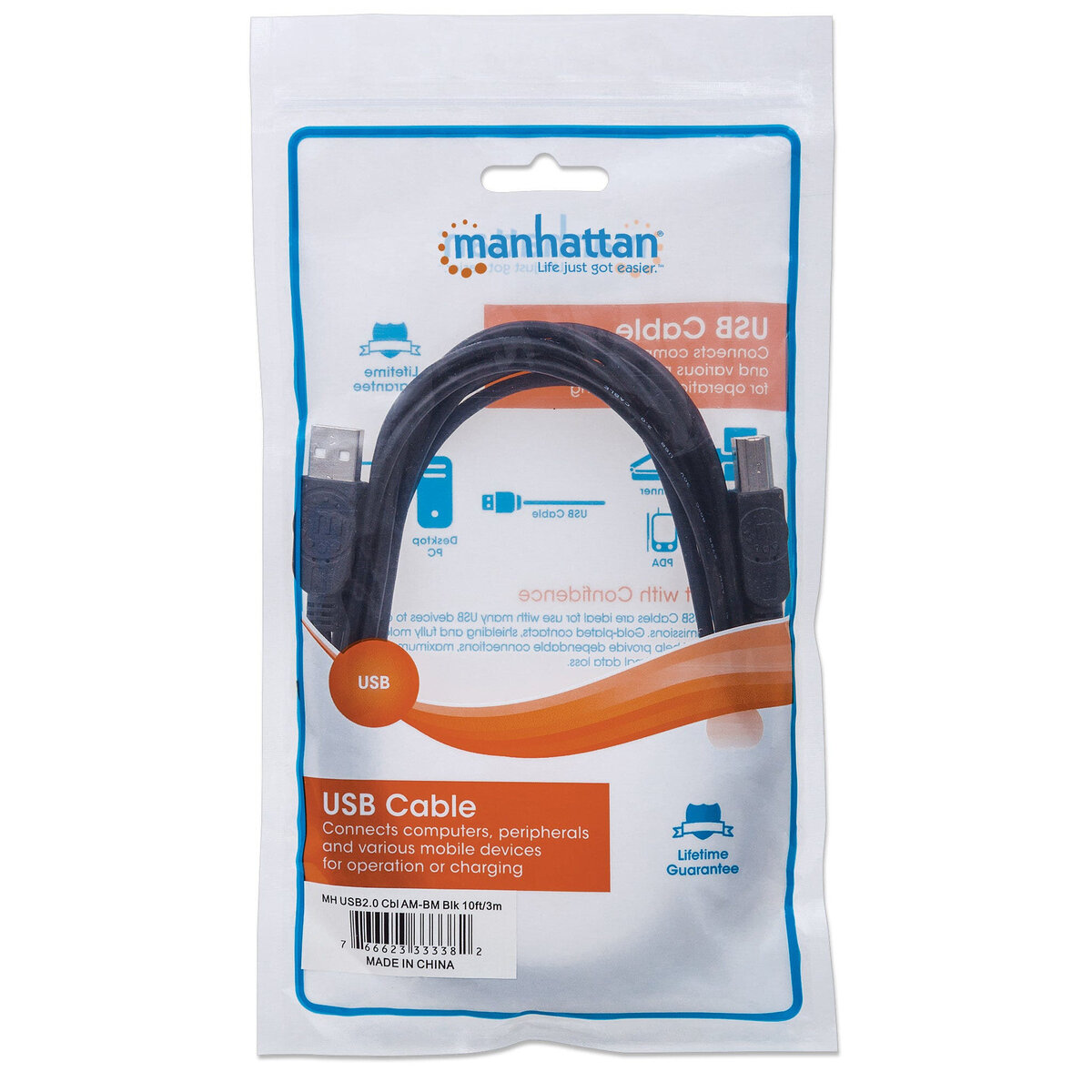 Cable Adaptador Manhattan Usb-A Macho A Usb-B Macho 1 Metro Negro 306218