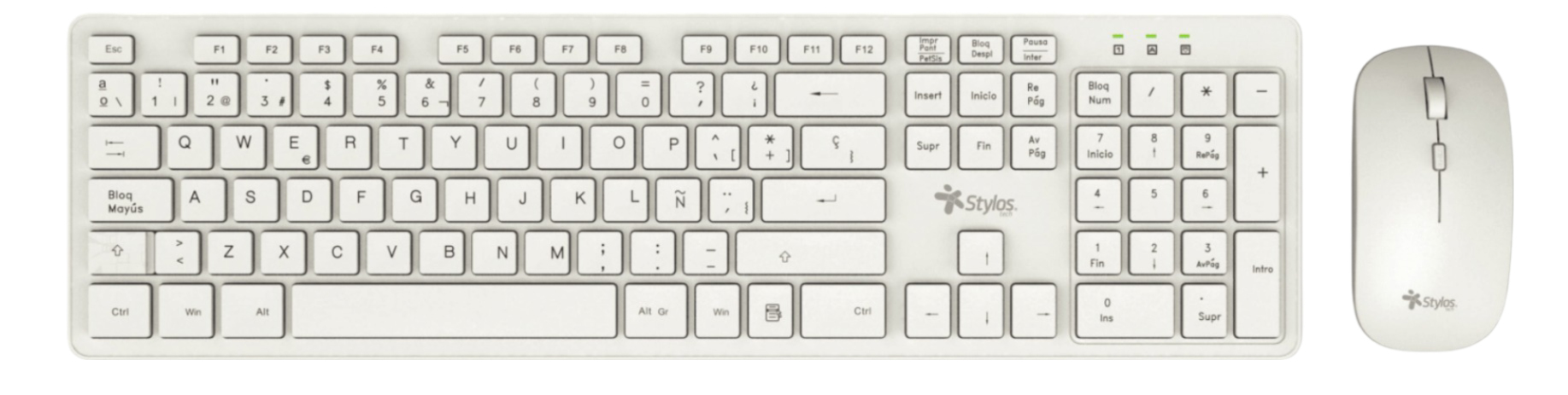 Kit Mouse Y Teclado Inalambrico Stylos Usb Español Blanco Stpktm5W