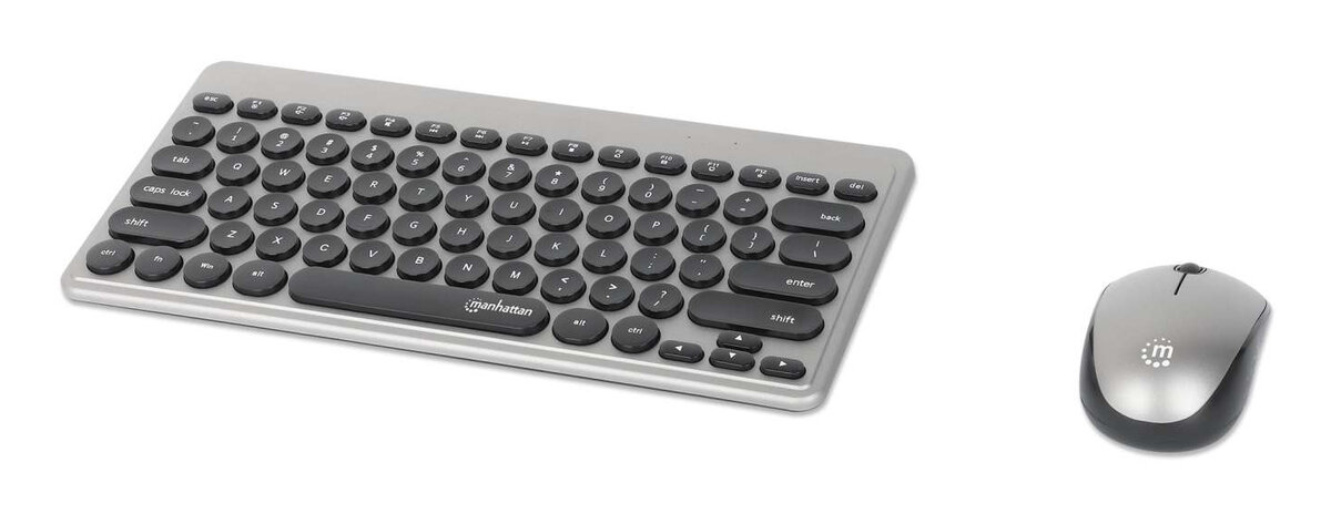 Kit Manhattan Teclado Y Mouse Óptico 1200Dpi 3 Botones Inalámbrico Rf Inglés Usb-A Gris 180795