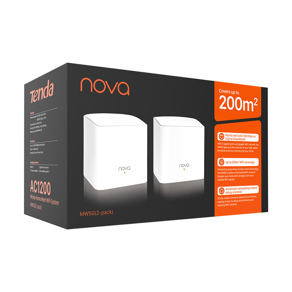 Router Tenda Mw5G (2-Pack) Banda Dual Wifi Mesh 867Mbit/S 2X Rj-45 5Ghz 2X Piezas Blanco