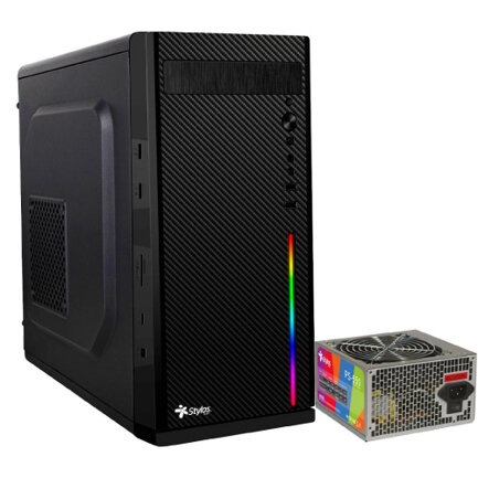 Gabinete Stylos Secai Midi-Tower Micro-Atx Con Fuente De Poder 550W Negro Stgasc1B