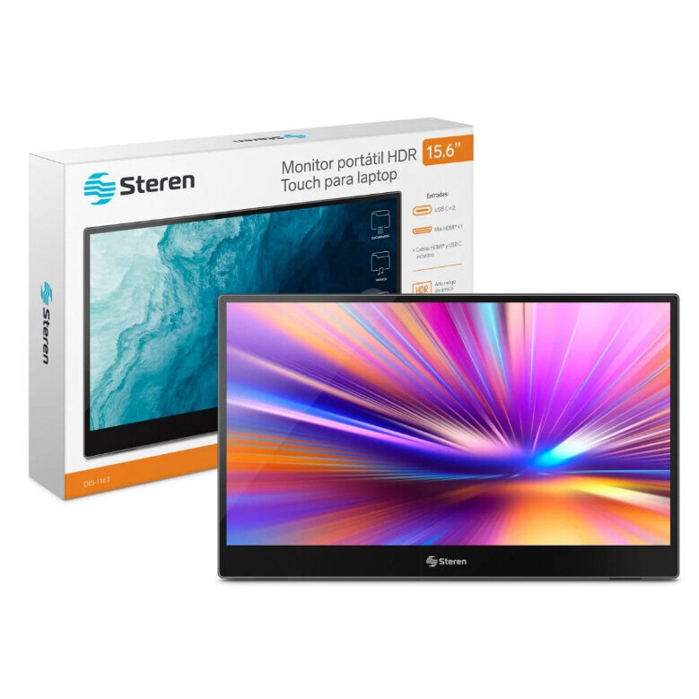 Monitor Portátil Steren Dis-116T Lcd 15.6" Fhd Touch Hdmi 2X Udb-C Con Bocinas Negro