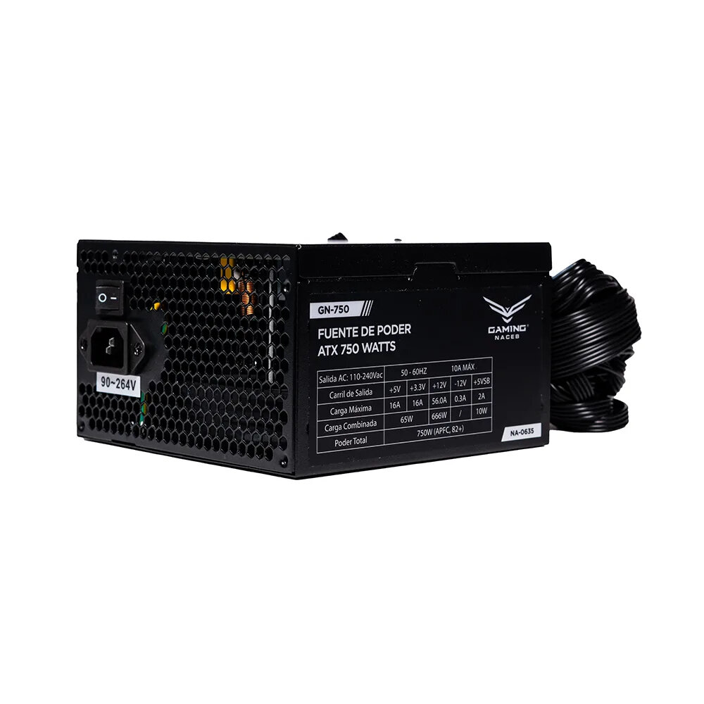 Fuente De Poder Naceb Technology Na-0635 750W 80 Plus Bronza 120Mm 24-Pin Modular Atx Negro