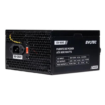 Fuente De Poder Evotec Ev-600 600W 120Mm 24-Pin Atx Negro