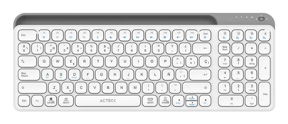 Teclado Acteck Inspire Trek Ti747 98% Inalámbrico Bluetooth Usb-A Español Blanco Ac-940115