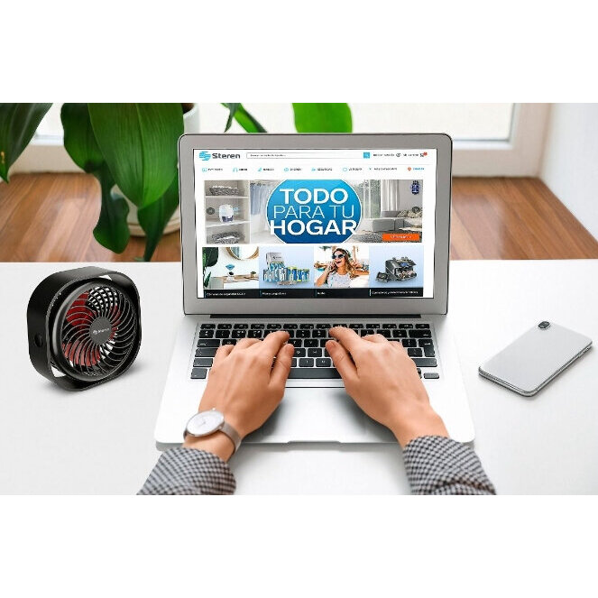 Ventilador Personal Steren Inalambrico 3 Velocidades Negro - Rojo Fan-120