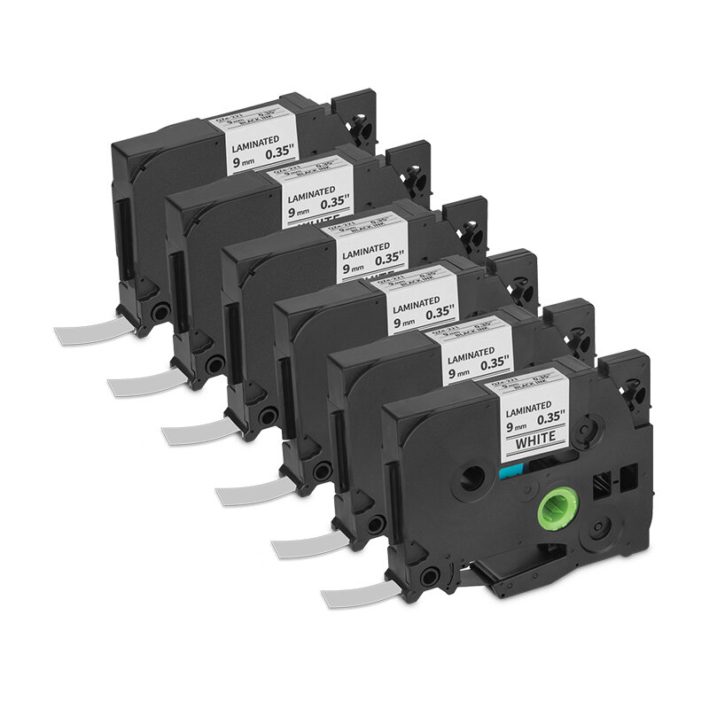 Cinta Para Impresora De Etiquetas Qian Qze-221 Negro Sobre Blanco 6 Piezas 9Mm