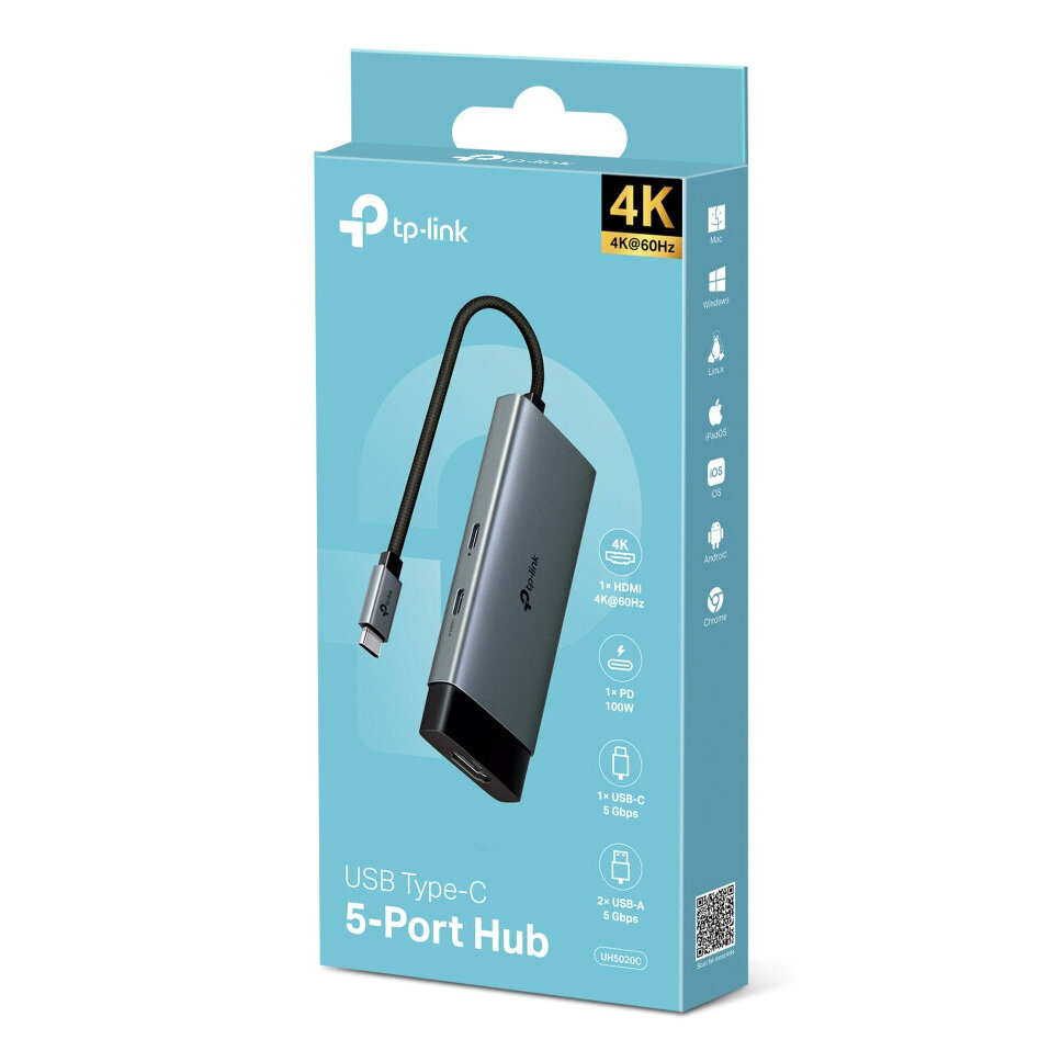 Hub Usb C Tp-Link Uh5020C 2 X Usb-C 3.0, 2 X Usb-A 3.0, 1 X Hdmi 4K 60Hz Pd 100W 5Gbps Uh5020C