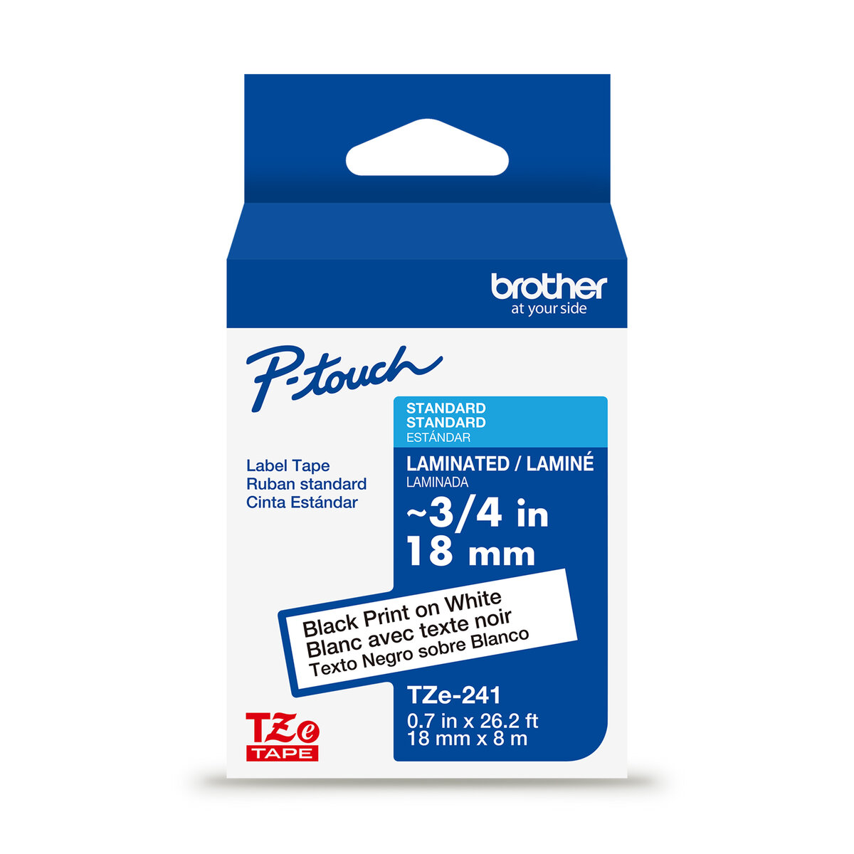 Cinta Laminada Brother Negro Sobre Blanco 18Mm X 8M Estandar Tze241G