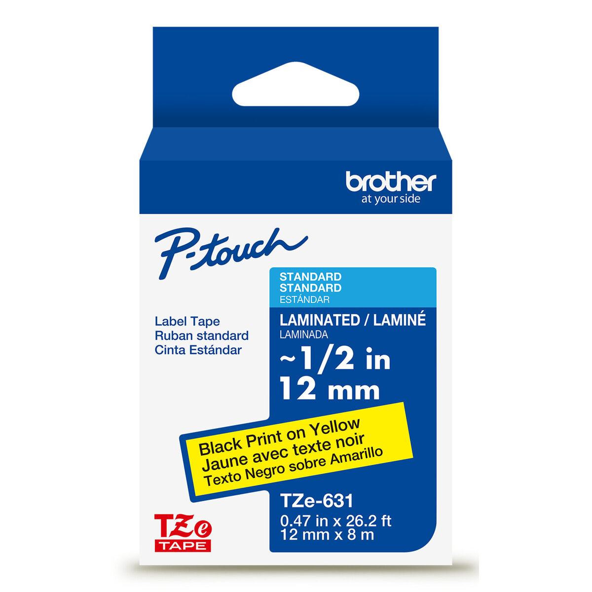 Cinta Brother Negro Sobre Amarillo 12Mm X 8M Laminada Tze631G