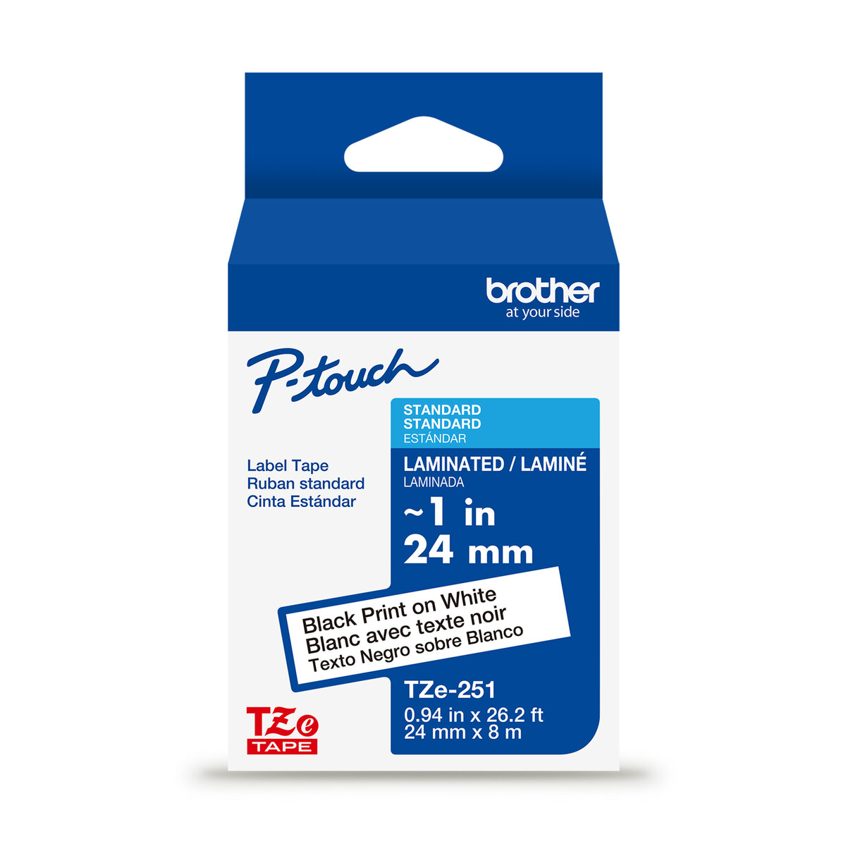 Cinta Brother Tze251G Negro Sobre Blanca 24Mm X 8M Lamida