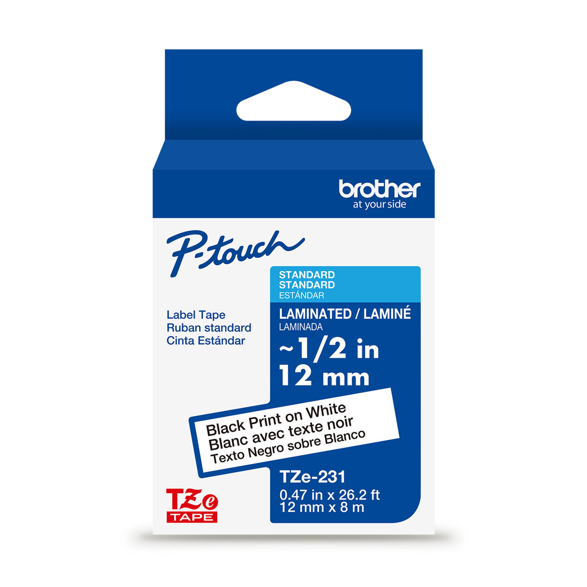 Cinta Brother Tze231G Negro/Blanco 12Mmx8M Laminada Tze231G