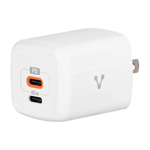 Cargador De Pared Usb C Vorago Au-402-Wh 45W Gan Pd 2 Puertos Carga Rápida Compacto Blanco