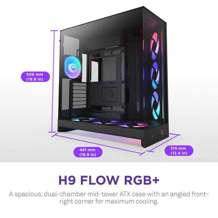Gabinete Nzxt H9 Flow Rgb+ Midi Atx/Eatx/M-Atx/M-Itx 2Xusb-A 1Xusb-C Negro Vidrio Cm-H92Fb-P1
