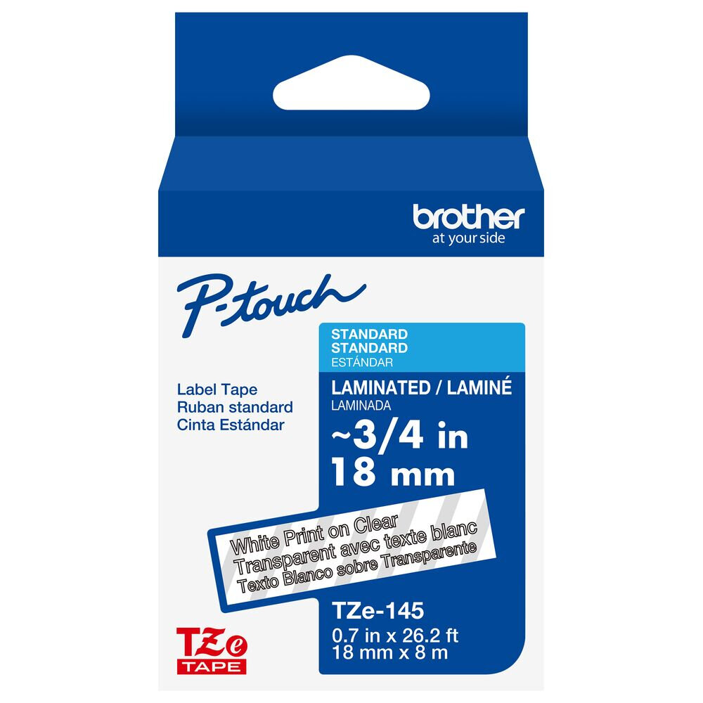 Cinta Brother Blanco Sobre Transparencia 8M Laminada Tze145G