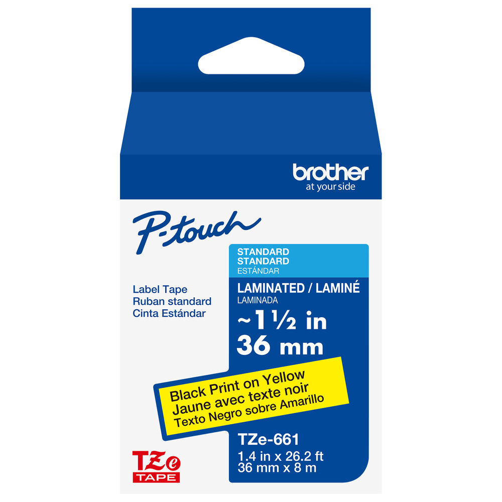 Cinta Laminada Brother Tze661G Negro Sobre Amarillo 3.6Cm 8M Laminada Tze661G