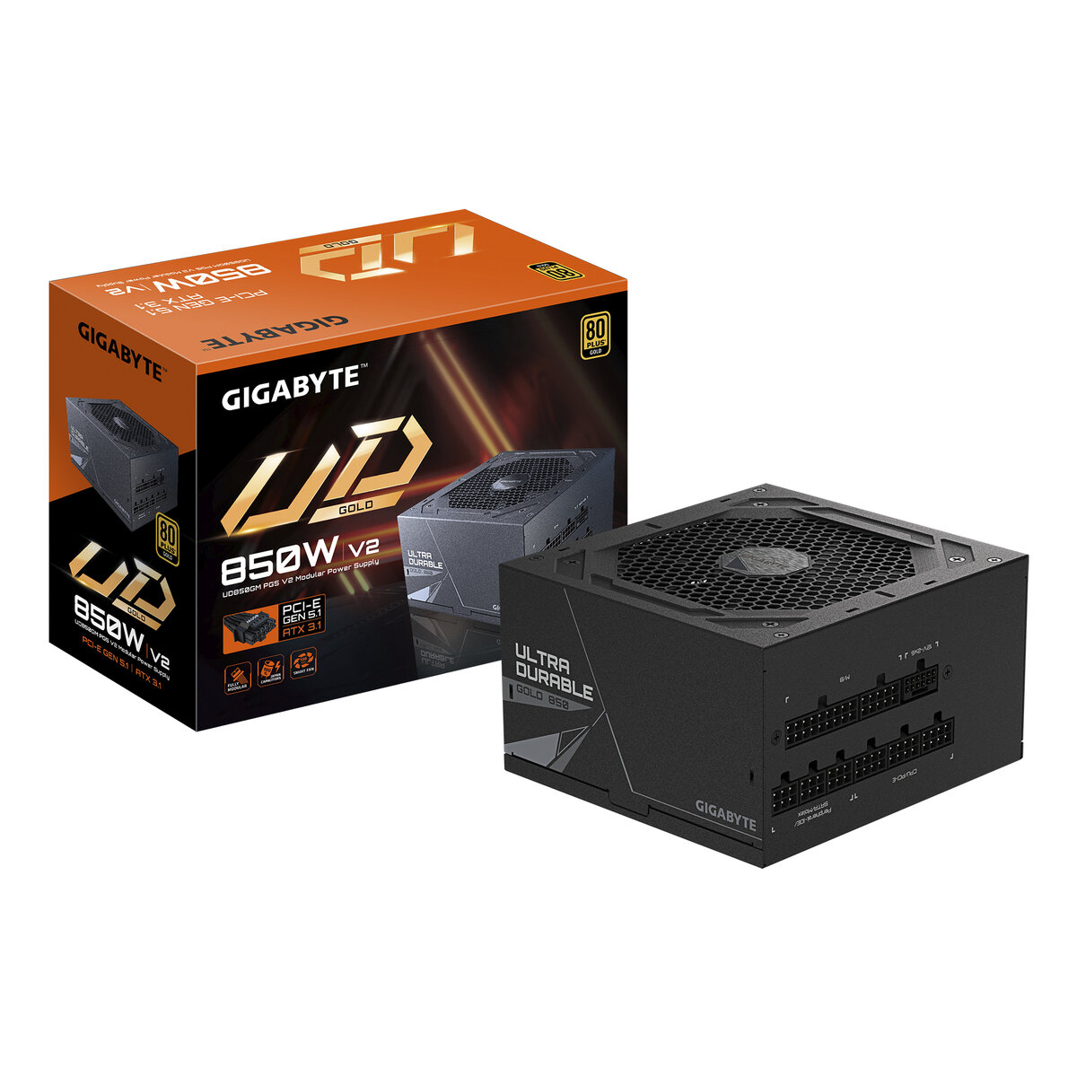 Fuente De Poder Modular Gigabyte Ud850Gm Pg5 V2 850W 80Plus Gold Atx Negro Pcie Gen5 Gp-Ud850Gm