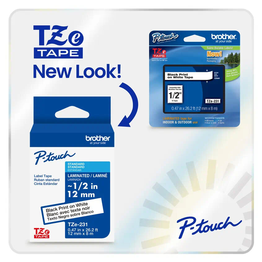 Cinta Brother Tze345G Blanco Sobre Negro 8M Laminada Tze345G