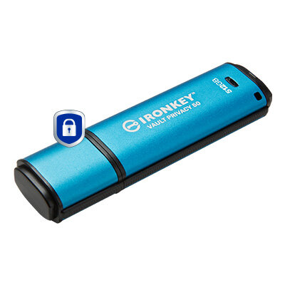 Memoria Usb Kingston Ironkey Vault Privacy 50 512Gb Lectura 310Mb/S Azul Ikvp50/512Gb