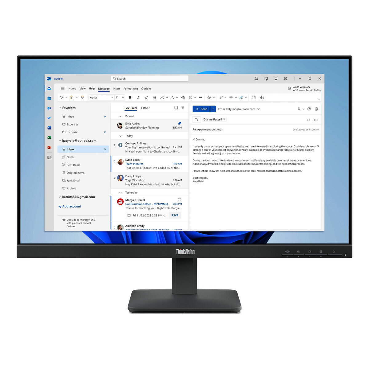 Monitor Plana Lenovo Thinkvision S24-4E 23.8" 1920X1080 6Ms 100Hz Hdmi/Vga Negro Fhd Ips 64B5Kar1La