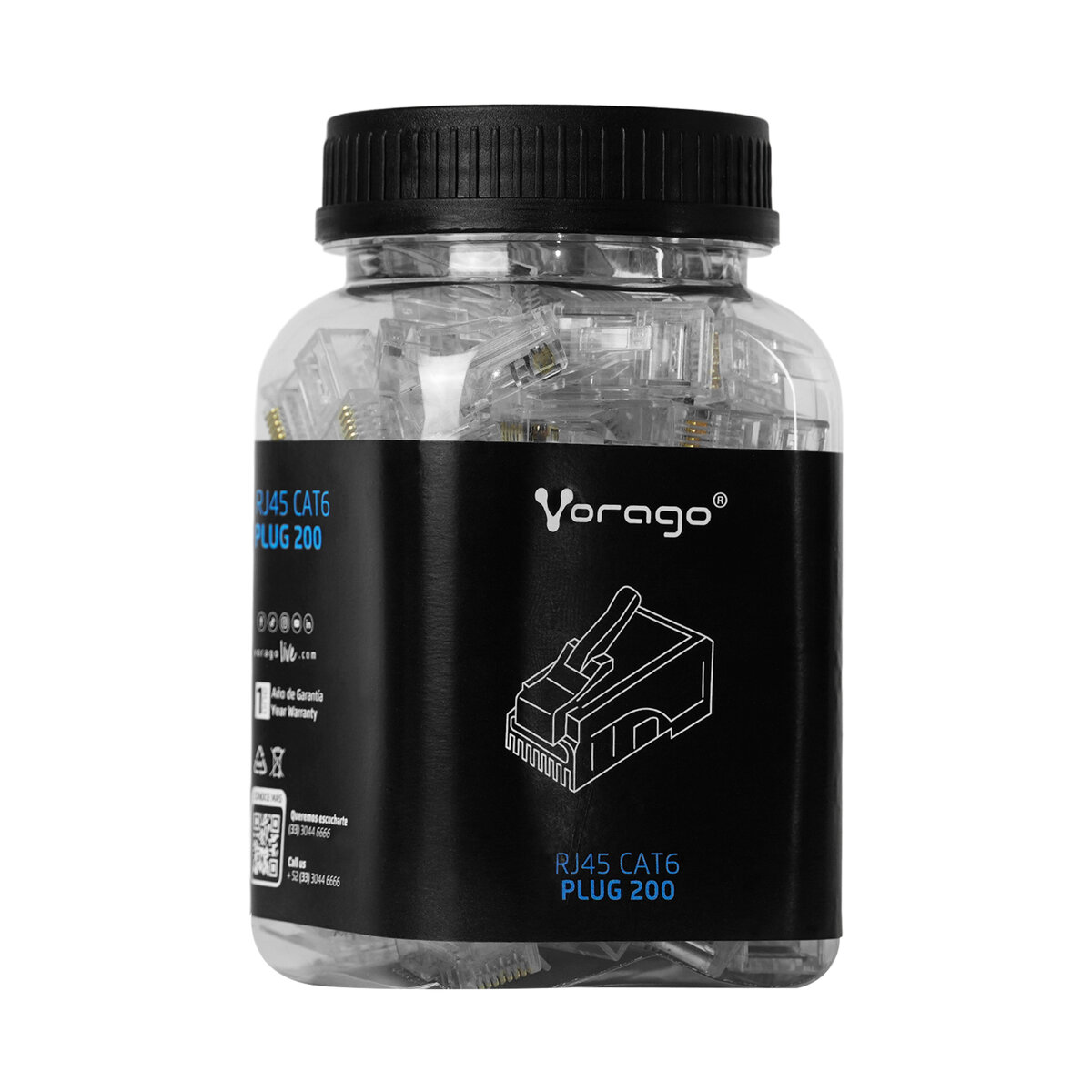 Plug Rj45 Vorago Plug-200 Cat6 Transparente Bote 100 Pzas Con Contactos Gold