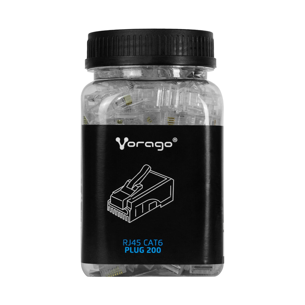 Plug Rj45 Vorago Plug-200 Cat6 Transparente Bote 100 Pzas Con Contactos Gold