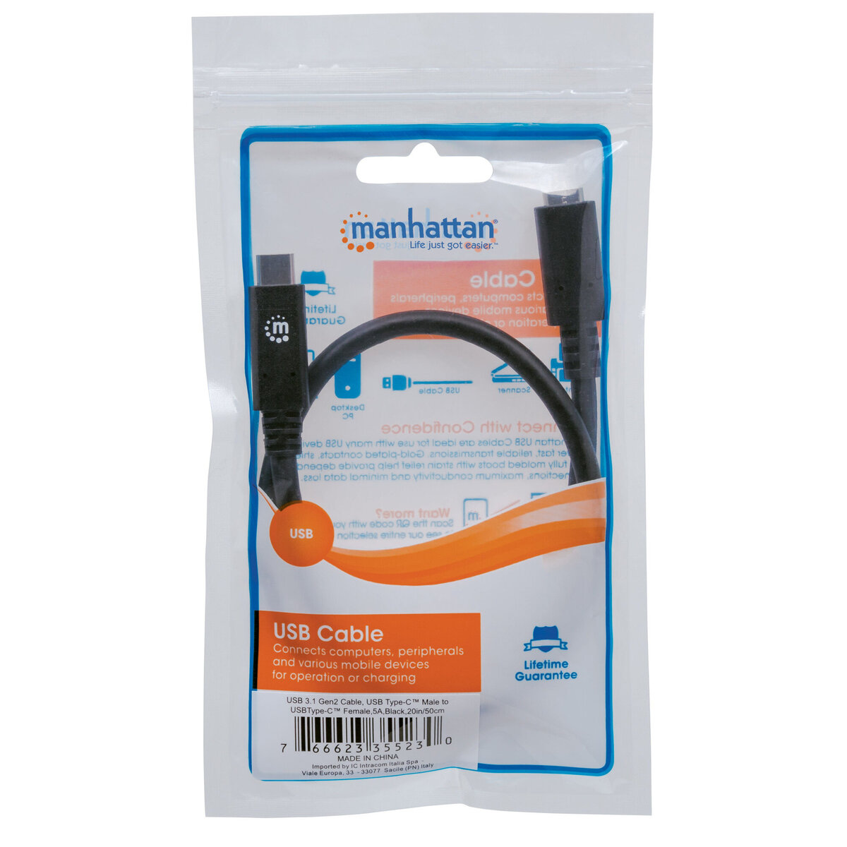 Cable Extension Usb Manhattan Tipo C Macho-Hembra 50Cm Negro 355230