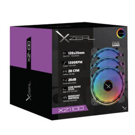 Kit De 3 Ventladores Xzeal Xz1100 Rgb 120Mm 1200Rpm Xzve100B