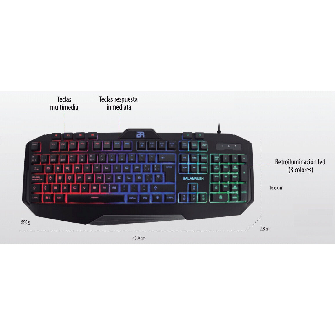 Teclado Gaming Gunfire Balam Rush Teclas Prog Br-929639 Usb Negro
