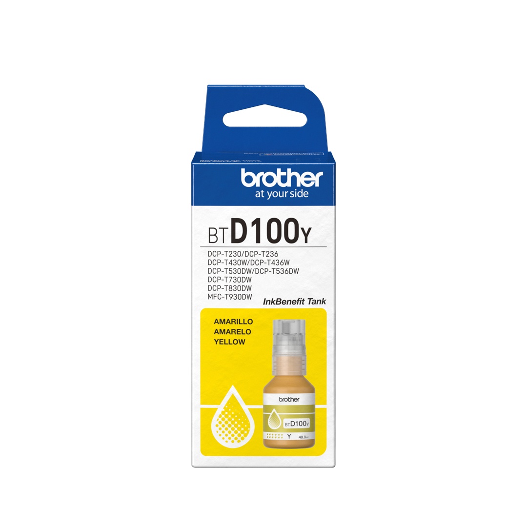 Botella De Tinta Brother Amarillo Alto Rendimiento Para Mfc-T930Dw Dcp-T830Dw Btd100Y