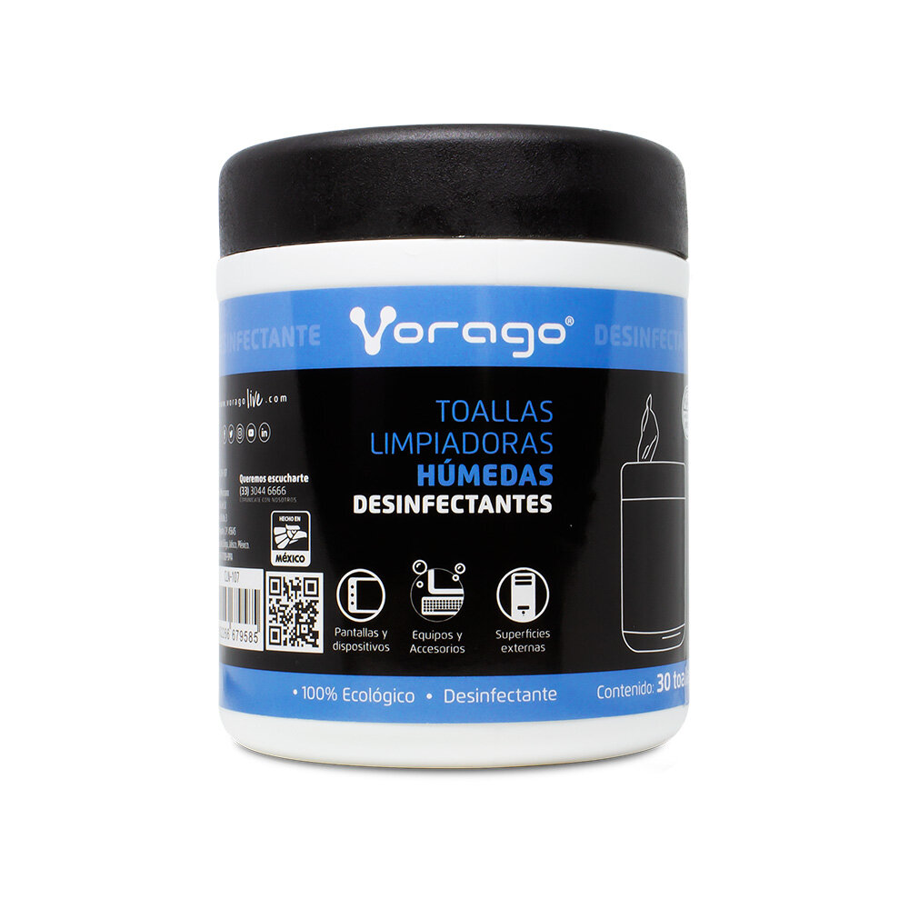 Toallas Humedas Vorago Cln-107 Bote 30Pz, Pantallas Y Superficies 