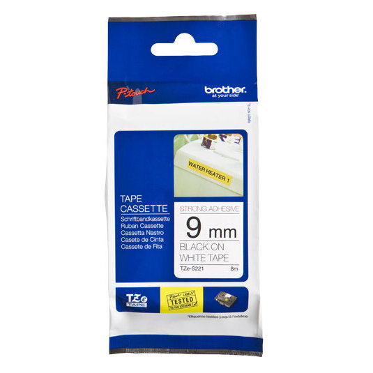 Cinta Brother Tzes221 Negro Sobre Blanco 9Mm X 8M