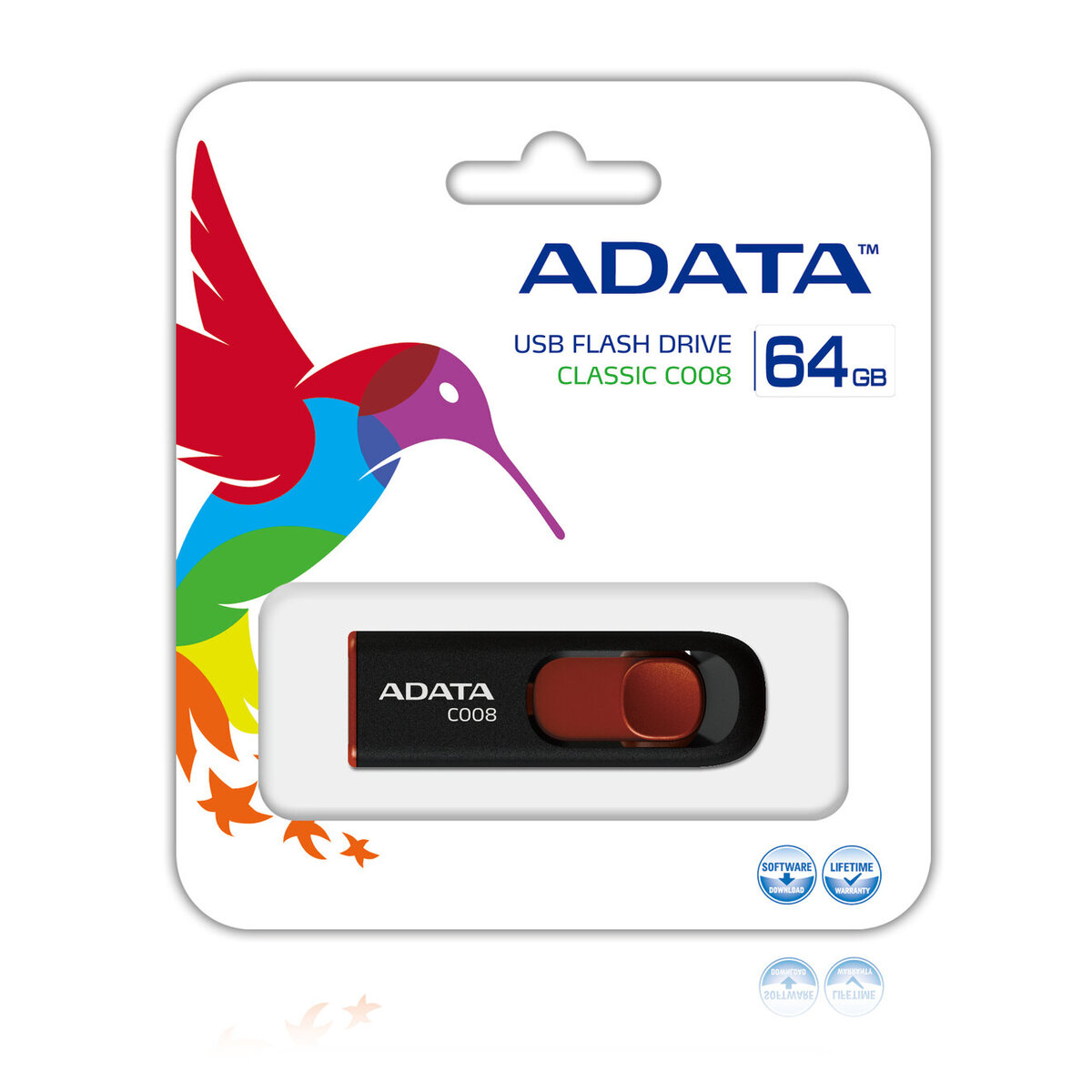 Memoria Flash Usb Adata C008  64 Gb Retractil Negro&amp;Rojo
