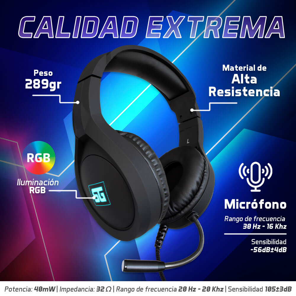 Diadema Gamer Vorago Start The Game Hs-501 3.5Mm Rgb 40Mm