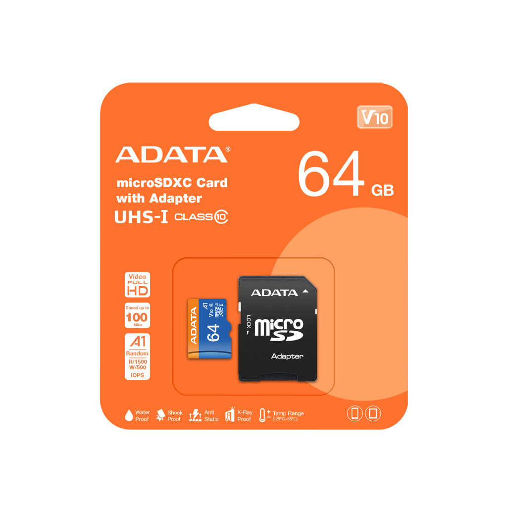 Memoria Microsd Adata Ausdx64Guicl10A1-Ra1 64Gb Negro Clase 10