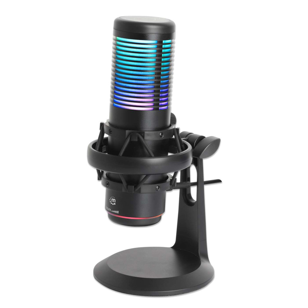 Micrófono Manhattan 102674 Usb Led Rgb Cancelación De Ruido Negro