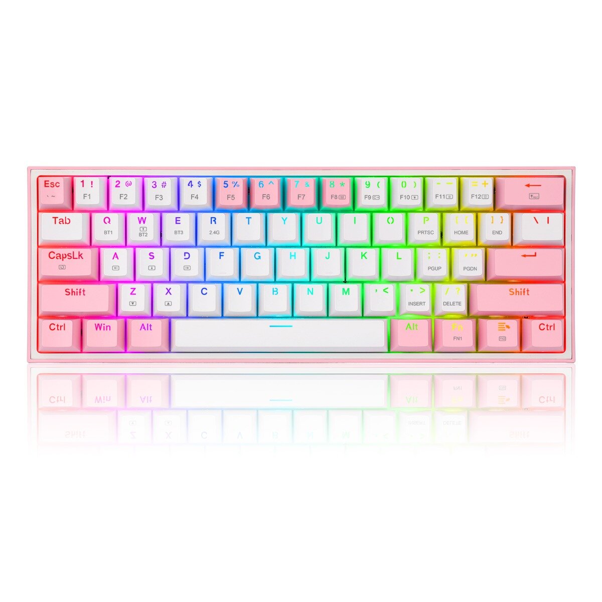 Teclado Mecánico 60% Gamer Redragon Fizz Pro K616 Rgb Blanco Con Rosa Switch Red