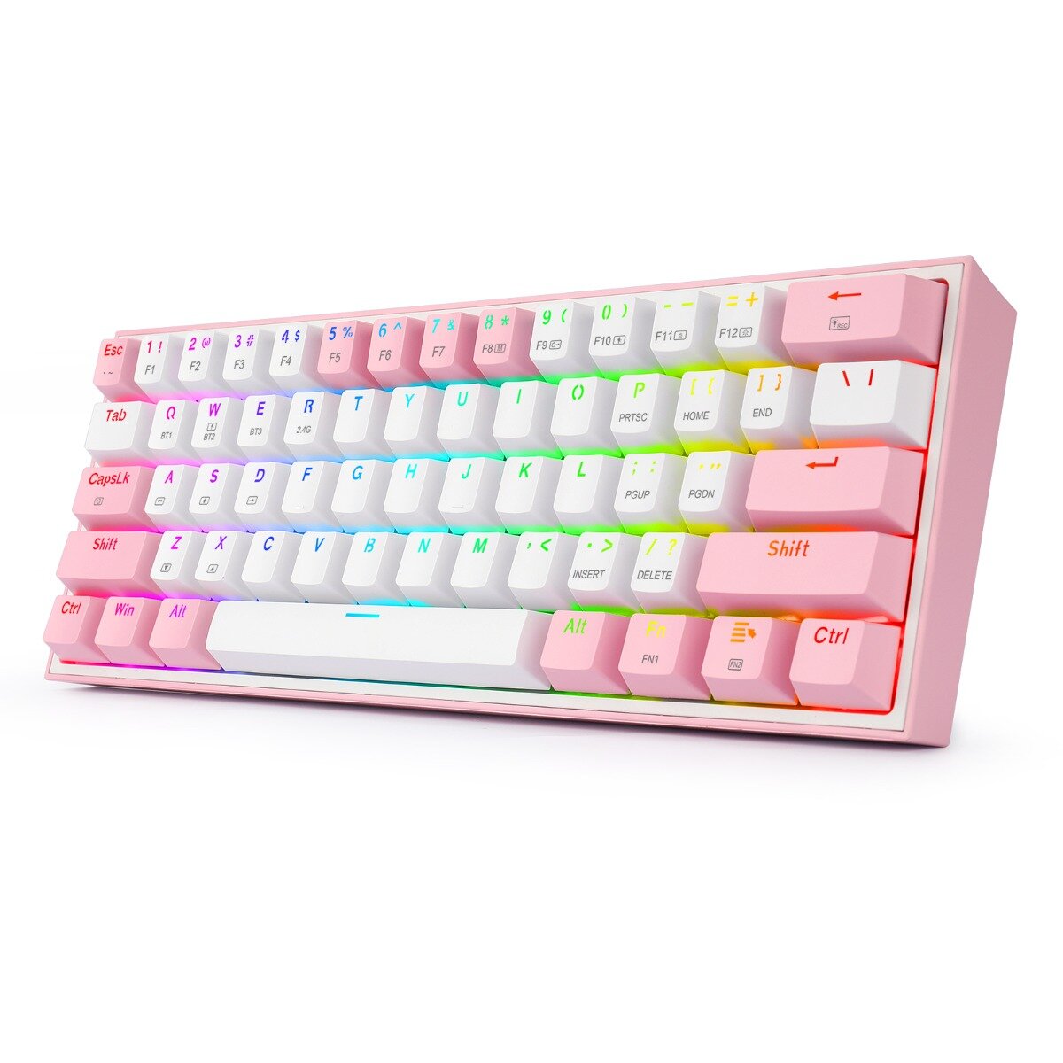 Teclado Mecánico 60% Gamer Redragon Fizz Pro K616 Rgb Blanco Con Rosa Switch Red