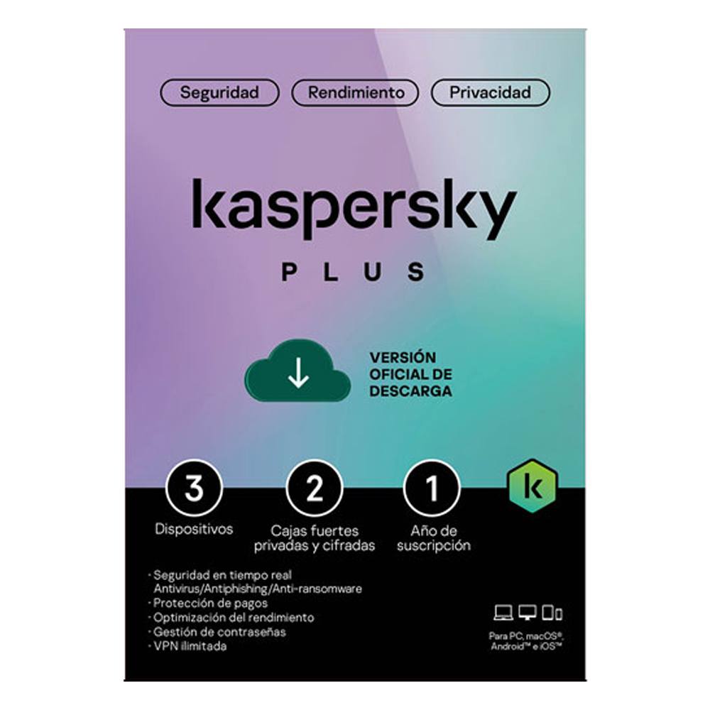 Antivirus Kaspersky Plus Para 3 Dispositivos 1 Año Kl1042Z5Cfs-22