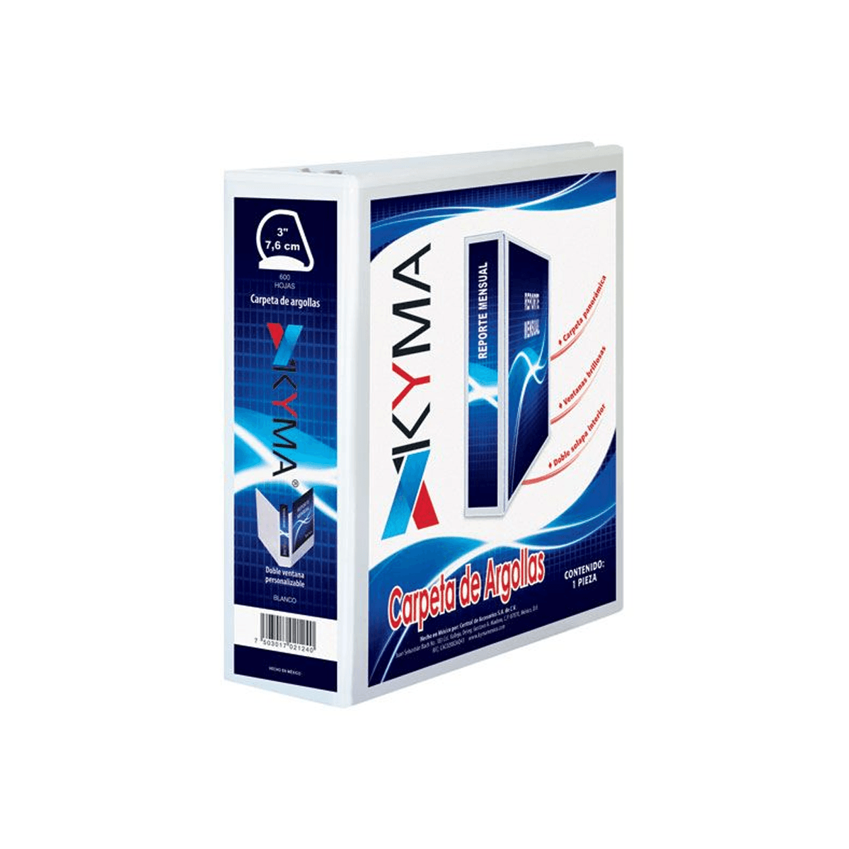 Carpeta Panorámica Kyma De Vinil Tamaño Carta 3" Aro En "D" Blanca Cpkcbhd-300-Bca