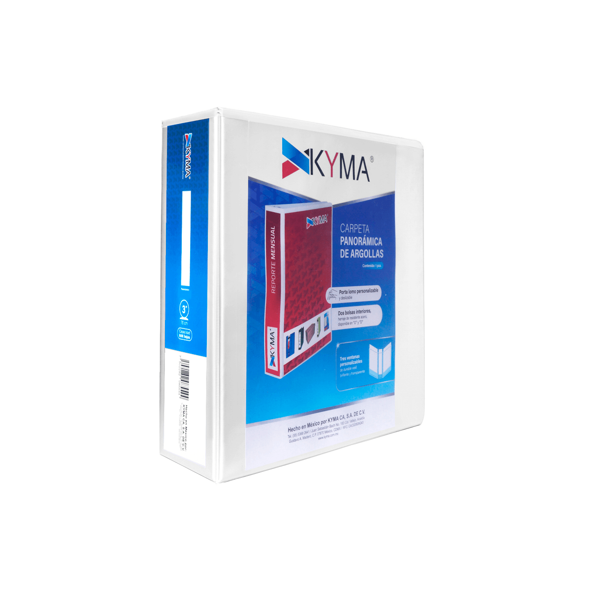 Carpeta Panorámica Kyma De Vinil Tamaño Oficio 3" Aro En "D" Blanca Cpkcbhd-300-Bcof